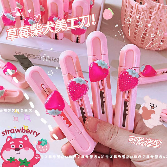 Kawaii Strawberry Mini Art Cutter ✂️🍓 - Pocket-Sized Utility Knife for Creative DIY & School Supplies! 🏫✨