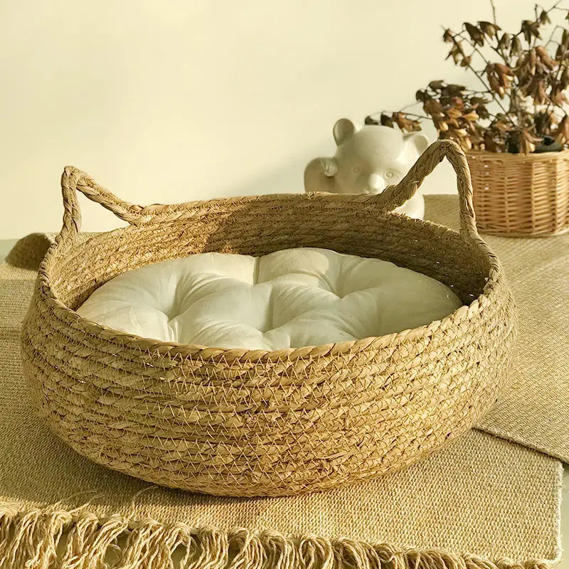 🌟 Cozy Rattan Cat Cuddle Basket 🐾 Soft & Snuggly Donut Bed for Your Furry Friend! 🌙