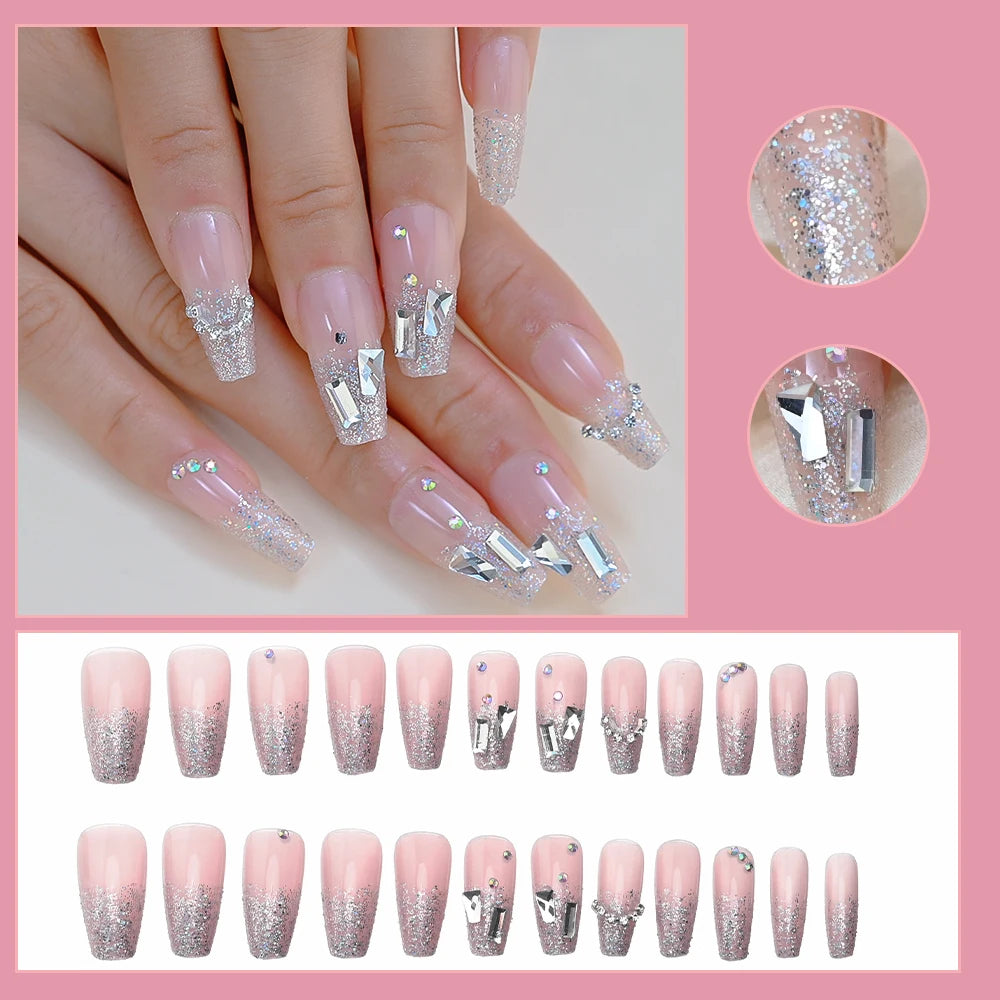 Kawaii Blush Pink 3D Bowknot & Pearl Press-On Nails 💖✨ | 24pcs Adorable Fake Nail Tips for Cute DIY Manicures!