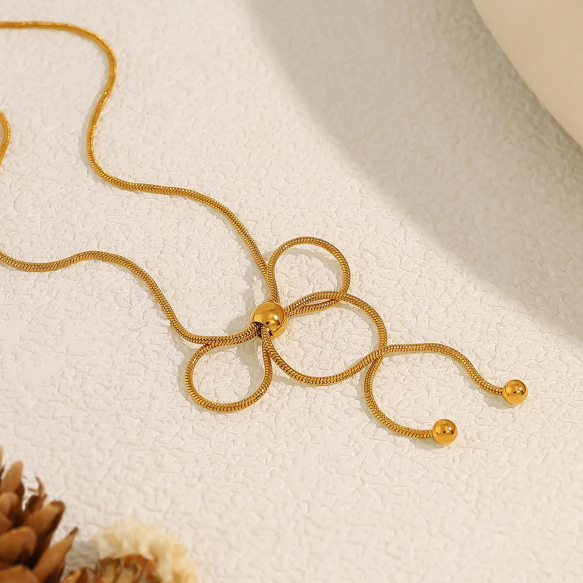 Kawaii Charm ✨ 18K Gold Plated Snake Chain Bow Pendant Necklace for Trendy Ladies 💖🥳