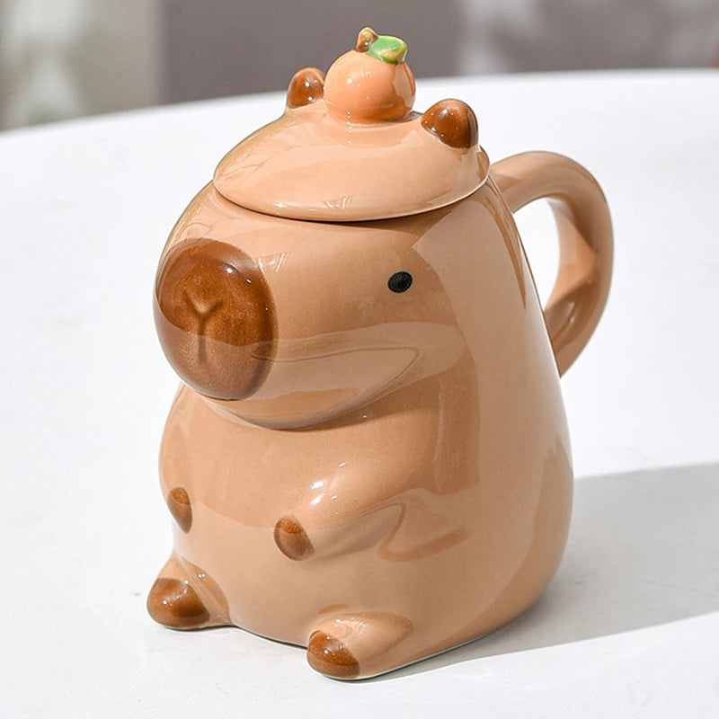 Adorable Capybara Mug with Lid 🐾 | Kawaii Ceramic Coffee Cup ☕ | Perfect Gift for Girls 🎁 | Fun Animal Design 🦙