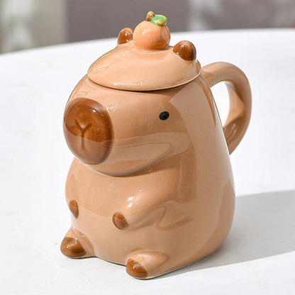 Adorable Capybara Mug with Lid 🐾 | Kawaii Ceramic Coffee Cup ☕ | Perfect Gift for Girls 🎁 | Fun Animal Design 🦙