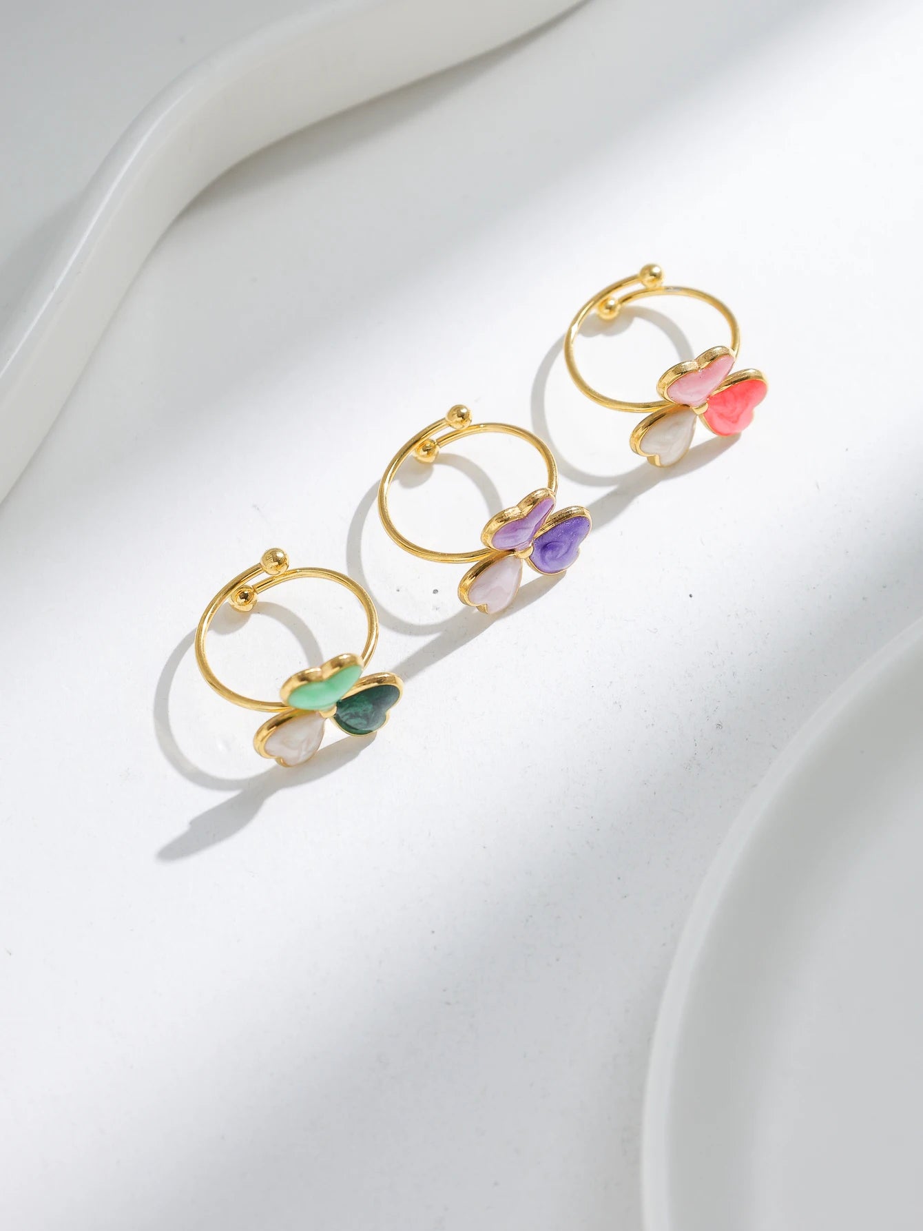 Multicolor Enamel Clover Ring For Women Stainless Steel 18K Gold Plated Waterproof Cute Lucky Jewelry 🍀💍✨