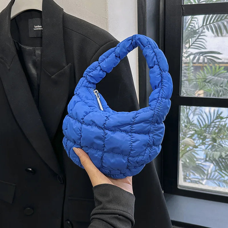 Kawaii Cloudy Pleated Mini Tote Bag 🌥️✨ | Quilted Dumpling Handbag for Stylish Women 💖👜