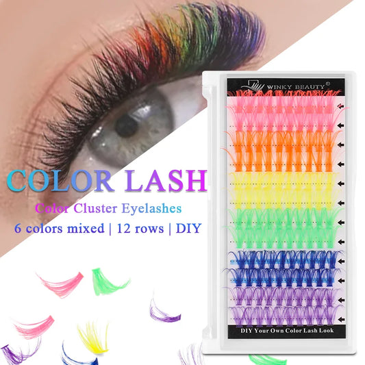 🌈 Fluffy DIY Colored Cluster Lashes - 120pcs Kawaii D Curl Eyelashes ✨