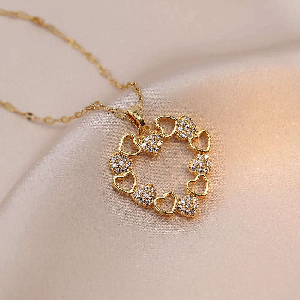Kawaii Heartfelt Zircon Pendant Necklace 💖✨ for Charming Women & Girls - Adorable Party Jewelry & Gift Accessory!