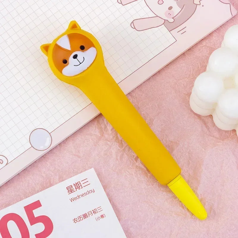 Kawaii 1Pc Adorable Cartoon Fruit Animal Gel Pen 🍓🐻 Soft & Squishy Decompression Stationery for Kids 🎉 0.5mm Fun Writing Tool