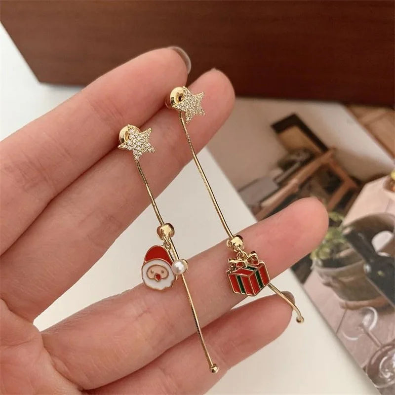 Moving Santa Tassel Drop Earrings For Women Christmas Charm Zircon Snowflake 🌟🎄