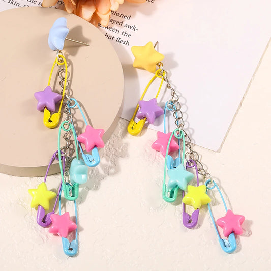 Kawaii Acrylic Pentagram Beaded Earrings 🌟✨ - Colorful Japanese Whimsy for Every Day!