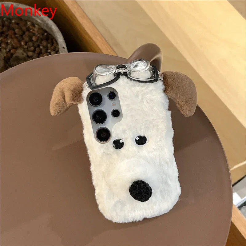 Kawaii 3D Plush White Dog Case for Samsung Galaxy 📱🐶 | Cute & Cozy Winter Silicone Cover