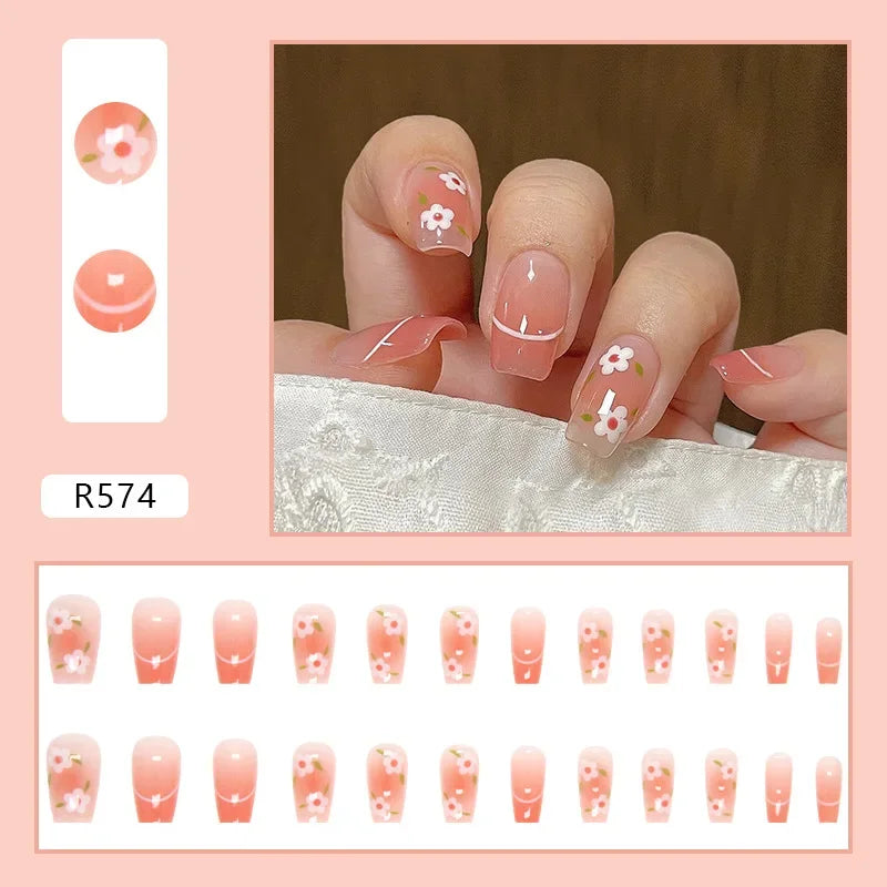 ✨ 24P Kawaii Rainbow Ballerina Press-On Nails 💅 - Adorable Full Cover Artificial Fake Nails for Creative Nail Art! 🌈