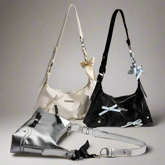 Kawaii Bow & Chain Y2K One Shoulder Bag 👜✨ - Spliced Style for Sweet Spicy Girls! 🎀