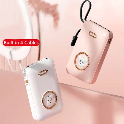 Kawaii Pet Power Bank 🐾✨ | 20,000mAh Mini Charger with Built-in Cables & LED Light 💖
