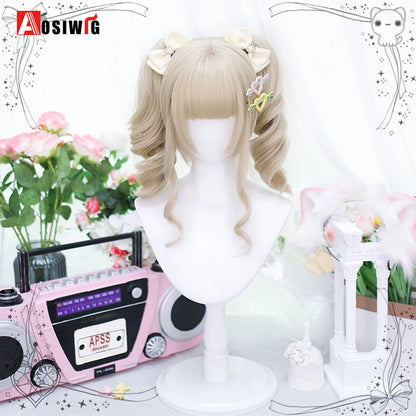 Cute Ombre Blonde & Black Double Ponytail Lolita Wig 🎀✨ - Kawaii Cosplay Hair with Bangs for Harajuku Style! 💖👸