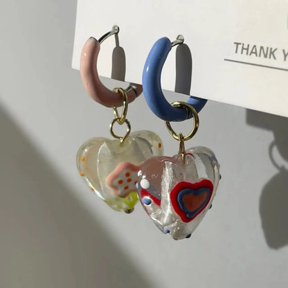 Kawaii Heart-Shaped Enamel Flower Drop Earrings 🌸💖 | Cute Handmade Hoop Jewelry for Women & Girls - Perfect Holiday Gift! 🎁✨