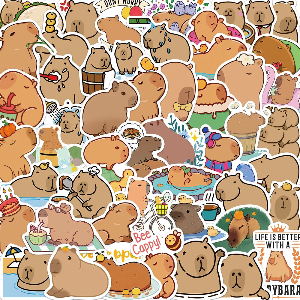 Adorable 50PCS Kawaii Capybara Stickers 🎉 | Perfect for Laptops, Luggage & More! 🐾✨
