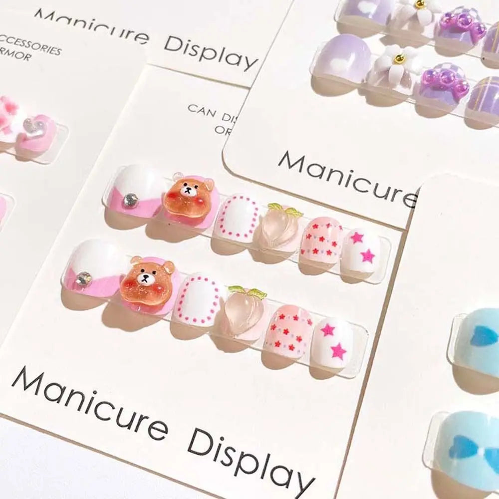 Kawaii Bunny Flower Fake Nails 🌸🐰 | Adorable Cartoon Nail Art for Kids 💅✨ - 12 Pcs Set