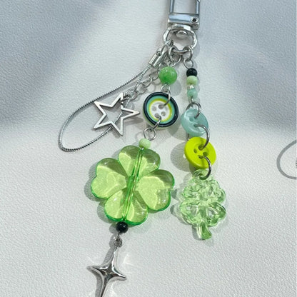 Delicate Pink Green Crystal Lucky Plant Keychain Charm 🍀🌸 Cute Phone Ornament