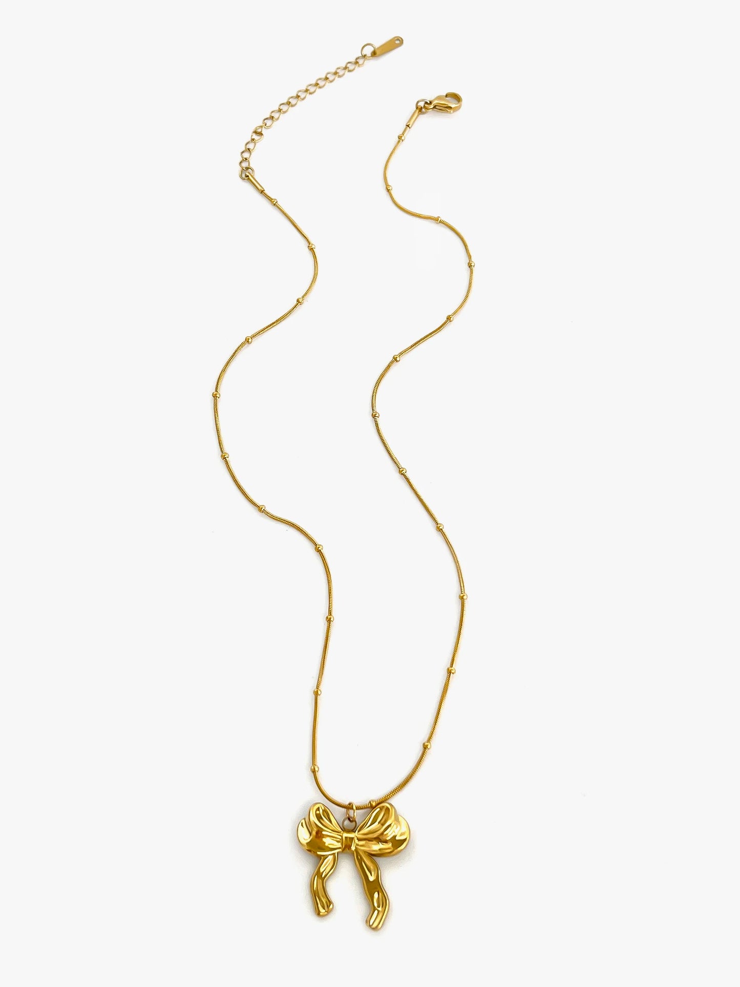 Charming Kawaii Gold Bow Knot Pendant Necklace 🌟✨ | Waterproof Stainless Steel Summer Jewelry for Women 💖