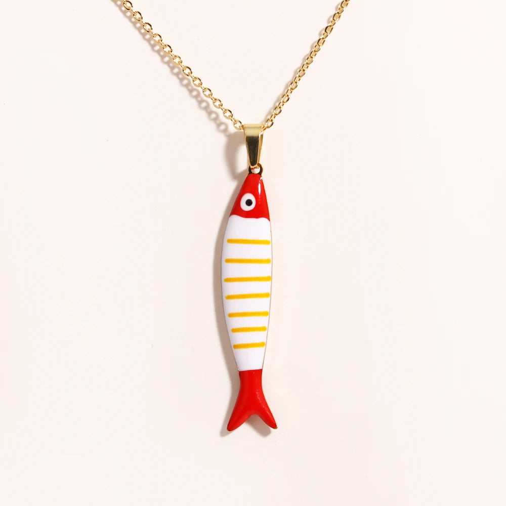 Cute Colorful Enamel Fish Pendant Necklace For Women Waterproof Gold Tone 🐟💖🌊