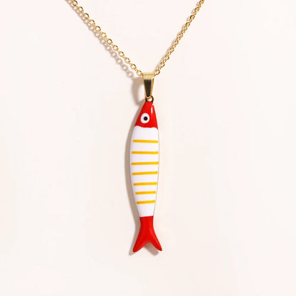 Cute Colorful Enamel Fish Pendant Necklace For Women Waterproof Gold Tone 🐟💖🌊