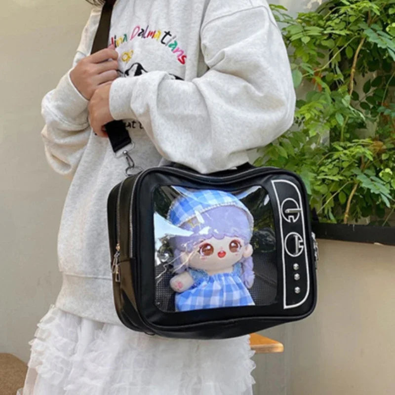 Adorable TV Design Ita Bag Ulzzang Style Crossbody With Transparent Pocket 👜