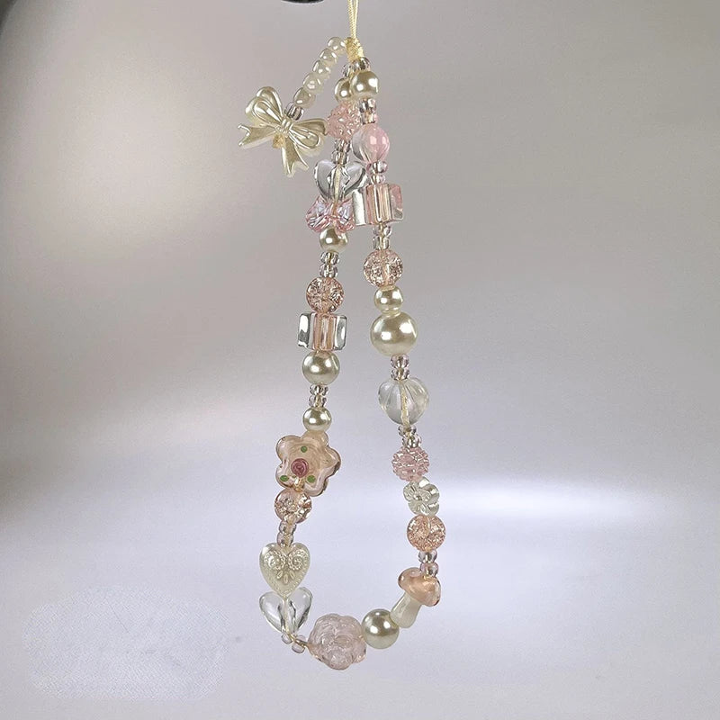 Whimsical Glass Bowknot Flower Phone Strap Lanyard Charm 🌸💖 For AirPods Case