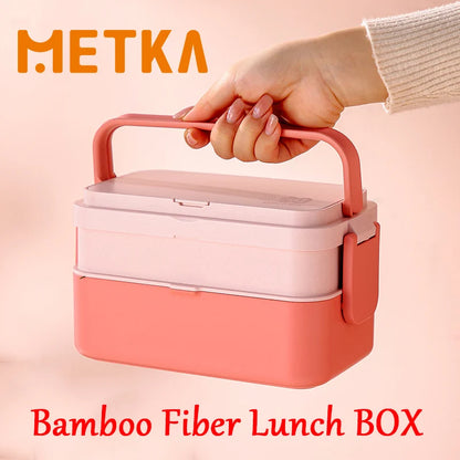 🌟 Bento Buddy: Adorable 3-in-1 Bamboo Fiber Lunch Box 🍱✨ - Double Layer Delight with Cutlery for School, Picnics & More! 🥢💕 - Pixie Quill