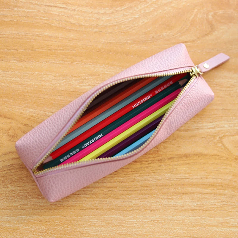 Kawaii Custom Cow Leather Pencil Case ✨🎨 - Adorable Personalized Zipper Bag for Students & Professionals! 🌈🖊️