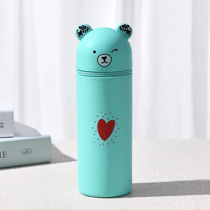 Bear Shaped Silicone Pencil Case Pen Holder For School Supplies Cute Storage 🐻✨
