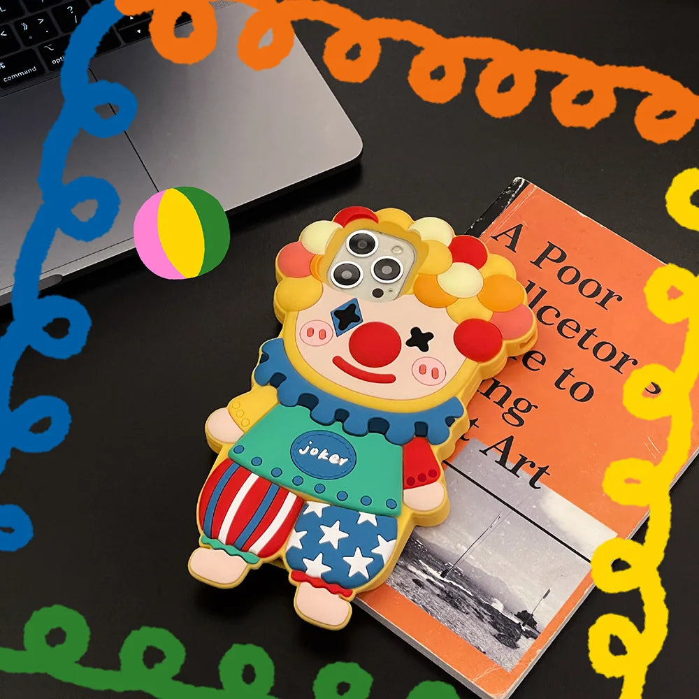 Kawaii 3D Cartoon Joker Clown Silicone Phone Case for iPhone 16/15/14 Pro Max - Shockproof & Adorable 🤡📱✨