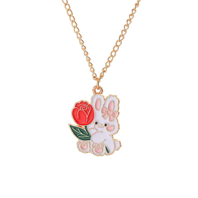 🐰✨ Adorable Sakura Bunny & Cat Pendant Necklace - Cute Charm for Trendy Ladies! 🌸💖 - Pixie Quill