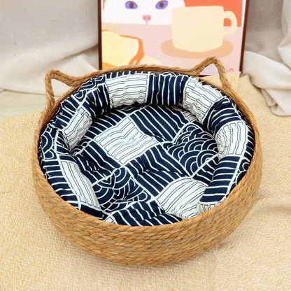 🌟 Cozy Rattan Cat Cuddle Basket 🐾 Soft & Snuggly Donut Bed for Your Furry Friend! 🌙