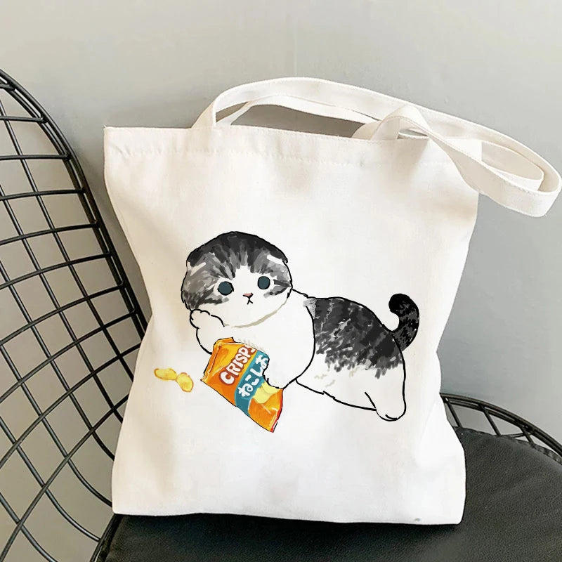 Kawaii Cat Canvas Tote: Adorable Shoulder Bag for Fashionable Girls 🐾🌟 - Pixie Quill