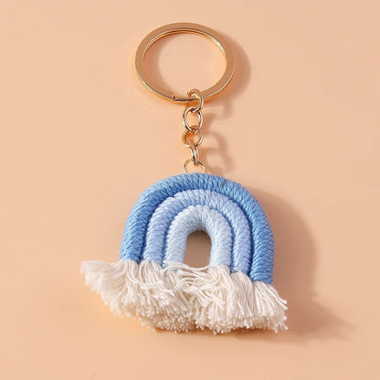 Pastel Rainbow Tassel Hand Knit Keychain For Car Bag Gift 🎀🌈💖