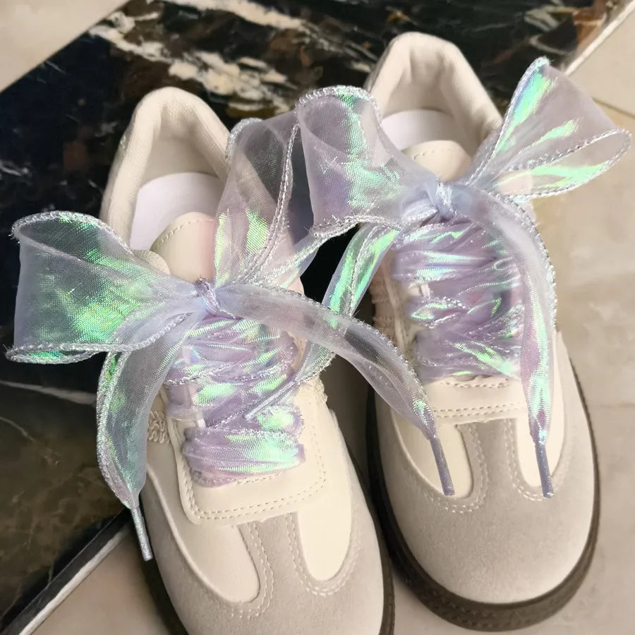 Pastel Chiffon Bowknot Shoelaces For Sneakers 80-140cm 🩷✨ Shiny Fishtail