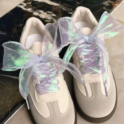Pastel Chiffon Bowknot Shoelaces For Sneakers 80-140cm 🩷✨ Shiny Fishtail