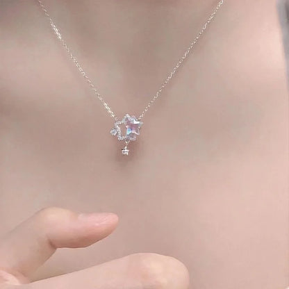 ✨ Kawaii Starry Zircon Pendant Necklace 🌟 | Cute Beaded Chain for Y2K Girls | Trendy Hip Hop Aesthetic Jewelry 🎀 | Perfect Gift for Moms & Besties! 💖
