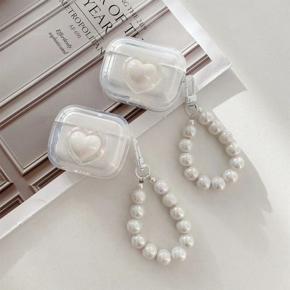 💕 Adorable Heart Case for AirPods 🎧✨ with Charming Pearl Keychain 🌟 - Pixie Quill