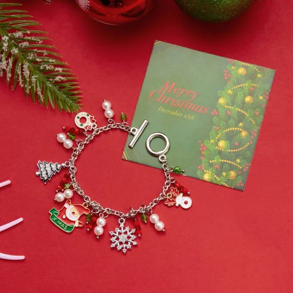 Whimsical Christmas Bracelet With Santa Snowman Star Pendant Jewelry Adjustable🎄