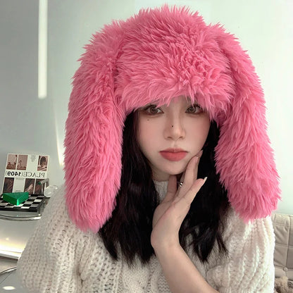 Whimsical Rabbit Ears Plush Hat Winter Warmth Ear Protection Women Beanie 🐰