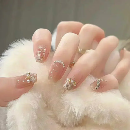 Kawaii Blush Pink Glitter Cat Eye Press-On Nails 💖✨ | 24Pcs Cute Coffin Full Cover Short Square Nail Art Tips