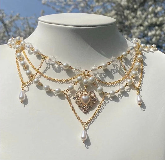 Kawaii Butterfly Pearl Tassel Necklace 🌸✨ | Double Layer High Gloss Design for Women 💖