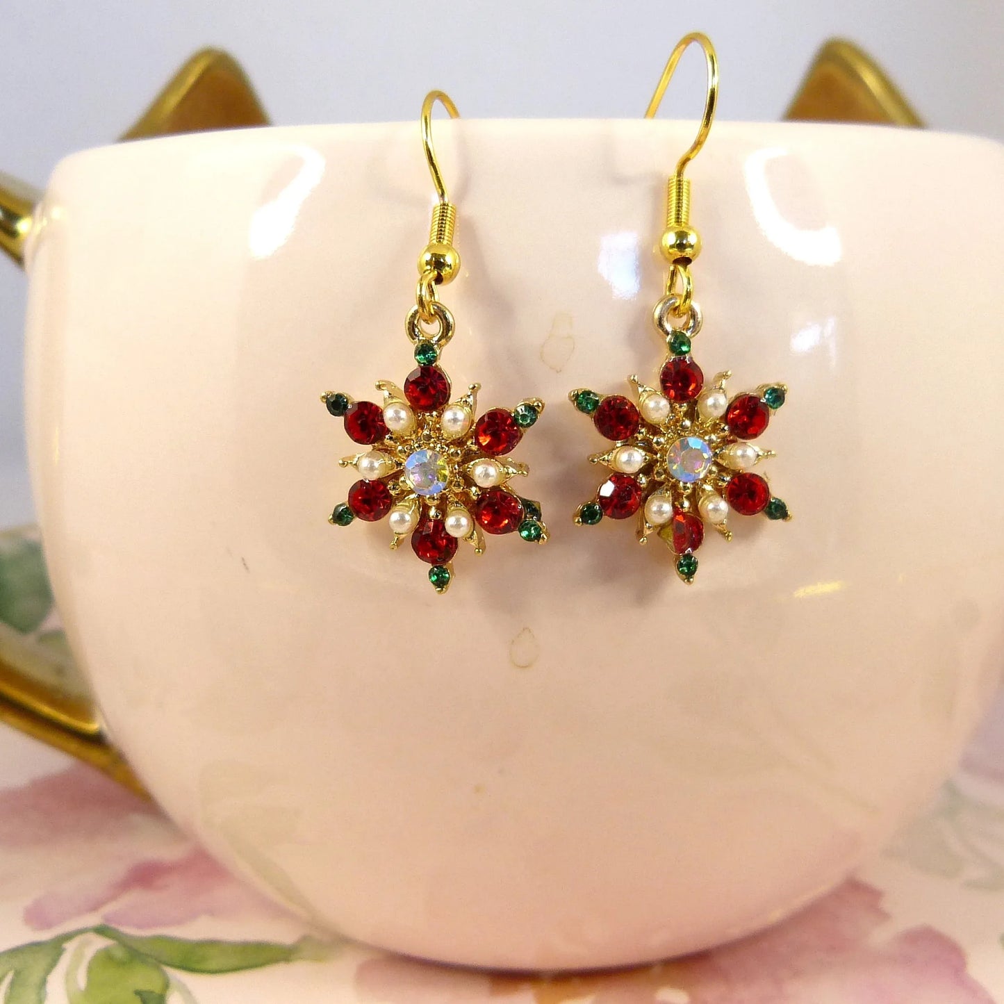 Snowflake Pearl Drop Earrings With Rhinestones For Women Christmas Jewelry ❄️