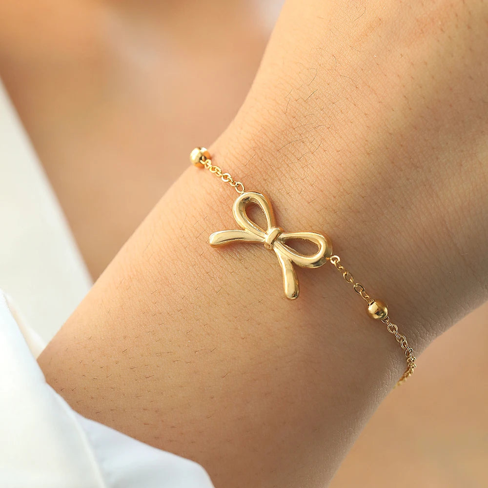 Kawaii Heart Bow Stainless Steel Bracelet 💖✨ Cute & Trendy Jewelry for Everyday Wear 🎀