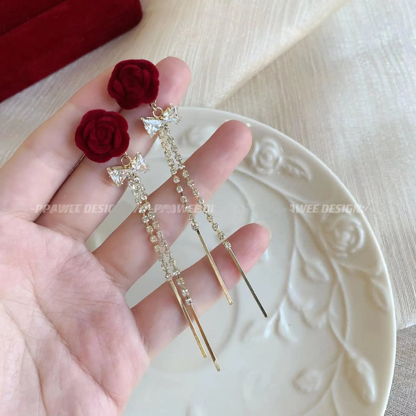 Charming Wine Red Bow Pearl Tassel Earrings 🎀🌟 | Kawaii 2024 Bridal Jewelry ✨