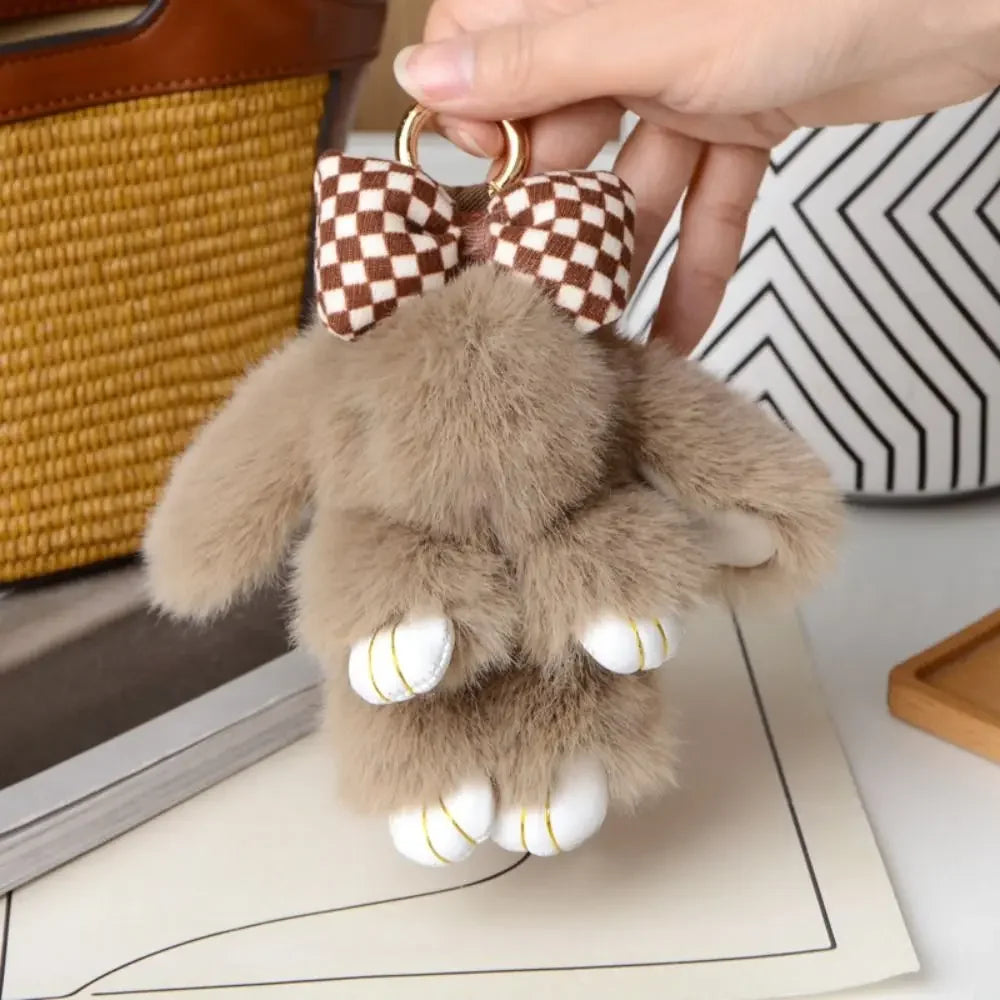 Plush Bunny Keychain Cute Bowknot Fur Rabbit Toy Charm 🐰✨