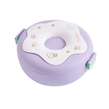Kawaii Donut Cartoon Lunch Box 🍩✨ - Leakproof Bento Box for Kids | 3-Compartment Snack Container with Fork & Spoon 🥄🥗 | Perfect for School & Picnics!