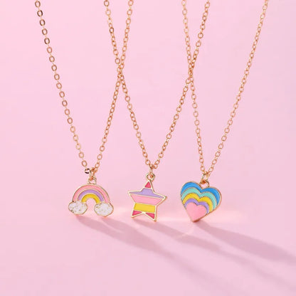 Kawaii 3Pcs Rainbow Star & Heart Necklace Set 🌈💖 for BFFs – Trendy Gifts for Girls!