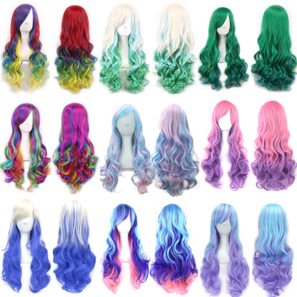 Soowee Rainbow Cute Ombre Cosplay Wig With Bangs For Black Women Synthetic High Temperature Fiber Halloween Costume 🌈✨